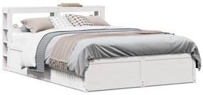 vidaXL Estrutura cama c/ cabeceira 140x190 cm pinho maciço branco