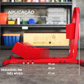 Suporte para Roda Dianteira de Moto Ajustável em 3 Níveis Carga 250 kg 60x55x43 cm Vermelho