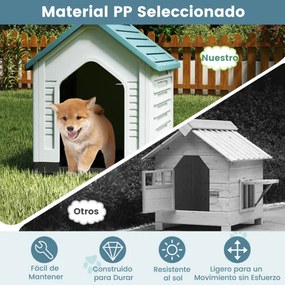 Casota para cães 66,5 x 52 x 60 cm com porta metálica com fechadura e telhado inclinado Boa ventilação para interior e exterior Azul