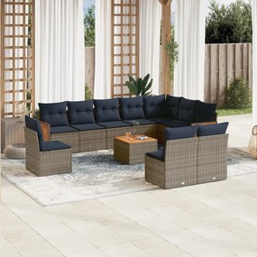 vidaXL 11 pcs conjunto sofás de jardim c/ almofadões vime PE cinzento