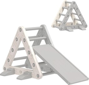 Triângulo de Escalada para Crianças de 18-48 Meses com Escorrega e Rampa 130x80x69 cm Cinza e Branco