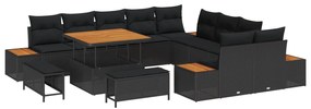 vidaXL Conjunto de Sofá de Jardim 13 pcs Preto Rattan Sintético