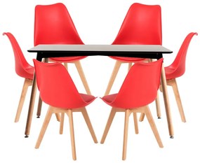 Conjunto Mesa Retangular 120 x 80 cm Preta e 6 Cadeiras Nórdicas Synk - Vermelho