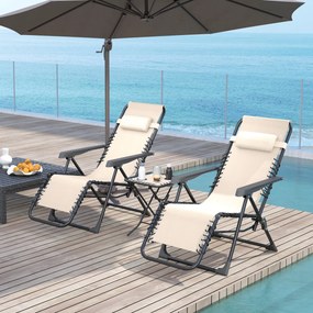 Conjunto de 2 Espreguiçadeiras Jardim Dobráveis com Mesa Auxiliar Port