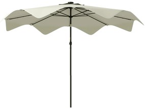 Outsunny Chapéu de Sol de Jardim Ø292x248 cm Chapéu de Sol com Manivela 32 Luzes LED Solares e 8 Hastes Creme