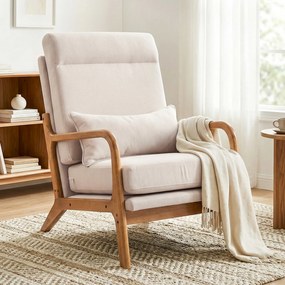 Poltrona de sala, poltrona auxiliar estofada em linho com assento largo, apoio lombar, encosto alto, 64 x 86 x 93 cm, creme