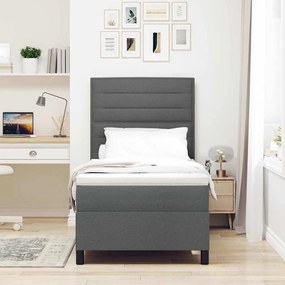 Cama box com colchão e LED em cinza escuro, 90 x 190 cm, tecido