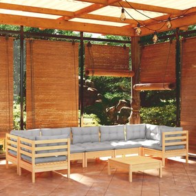 8 pcs conjunto lounge de jardim c/ almofadões cinza pinho