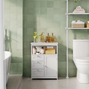 Armário de casa de banho 30 x 60 x 80 cm com 3 gavetas e prateleira ajustável Branco