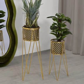 CONJUNTO DE 2 PORTA-VASOS NAT DOURADO 21X20X46-18X18X32 CM (PLANTAS NÃO INCLUIDAS)