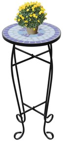 Mesa de apoio para plantas em mosaico azul e branco