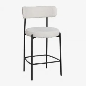 Pacote De 2 Bancos Altos Estofados Anisa 65 Cm Com Encosto Negro & Bouclé Branco - Sklum