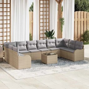 Conjunto de Sofá de Jardim vidaXL com 11 Peças e Almofadas Pretas em Vime Poliéster