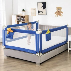 Barra de Segurança de cama para crianças com bolso lateral e altura ajustável 72,5-101,5 cm Azul