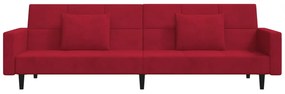 Sofá-cama 2 lugares com duas almofadas veludo vermelho tinto