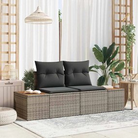 Sofá de Jardim de 2 Lugares com Armazenamento e Almofadas Cinza em Polyrattan