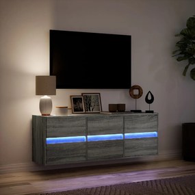 Móvel de parede p/ TV c/ luzes LED 130x31x45 cm cinzento sonoma