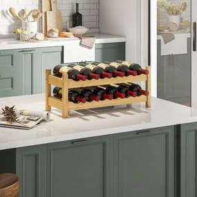 Garrafeira com 2 níveis para 12 garrafas 24 x 60,5 x 25 cm Suporte independente de bambu para cozinha, bar e bancada natural