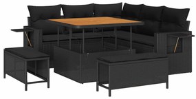 vidaXL Conjunto de Sofá de Jardim com almofada 8 pcs Preto vime PE