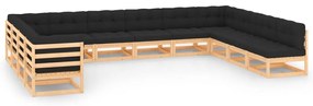 12 pcs conj. lounge jardim c/ almofadões antracite pinho maciço