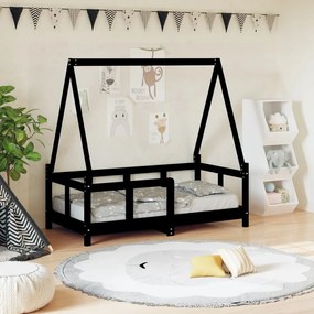 Estrutura de cama infantil 70x140 cm pinho maciço preto