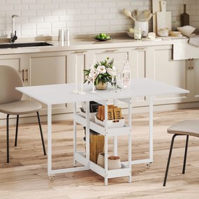 Mesa de jantar dobrável 133,4 L x 80 l x 75 A cm com rodas para 4 pessoas (CADEIRAS NÃO INCLUIDAS), com compartimentos abertos, ideal para espaços red