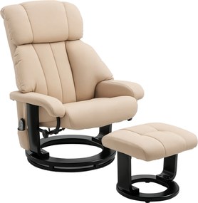 HOMCOM Poltrona Relax com Pufe, poltrona giratória para TV com função de massagem, reclinável, cadeira de massagem com controle remoto, bolso lateral, poltrona de descanso em couro sintético para sala de estar Creme branco | Aosom Portugal