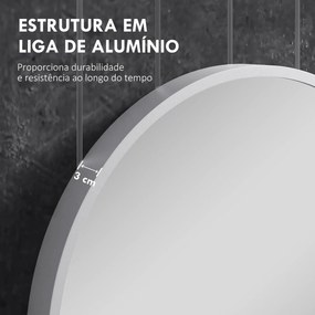 Espelho Casa de Banho 60x90 cm Espelho Decorativo de Parede com Estrutura de Alumínio Horizontal ou Vertical Prata