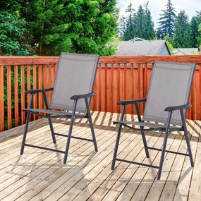Conjunto de 2 cadeiras dobráveis Com apoio de braços para varanda Jardim Terraço Carga 100kg 58x64x94 cm Cinza