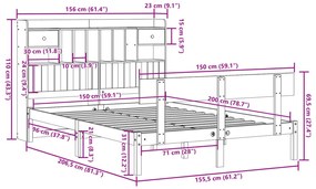 Cama com estante sem colchão 150x200 cm pinho maciço branco