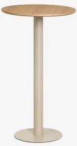 Mesa Alta De Bar Redonda Ø60 Cm Em Mdf Xiren Castanho Madeira Natural - Bege Tapioca - Sklum