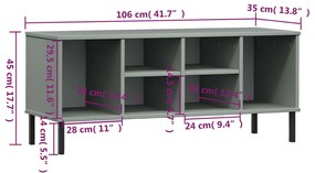 Sapateira pernas metal 106x35x45cm madeira maciça OSLO cinzento