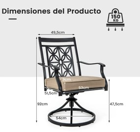 Conjunto de 2 cadeiras giratórias com estrutura metálica e impressão floral para jardim, piscina 70 x 60 x 92 cm Castanho, preto