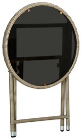 Mesa de chá 60 cm vime PE e vidro temperado bege
