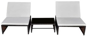 Cadeiras jardim reclináveis 2 pcs c/ mesa vime PE castanho