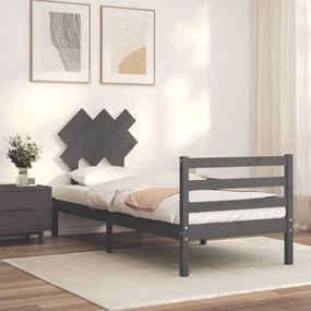 vidaXL Estrutura de cama com cabeceira 90x200 cm madeira maciça cinza
