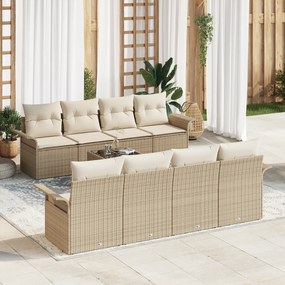 Conjunto de Sofá de Jardim vidaXL de 9 Peças com Almofadas Bege Polirattan