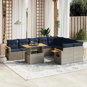 vidaXL 10 pcs conjunto sofás p/ jardim c/ almofadões vime PE cinzento