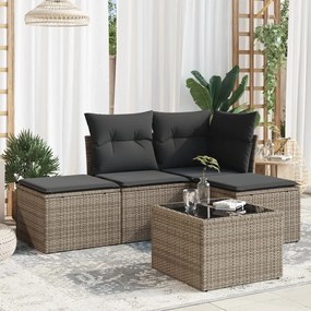 5 pcs conjunto sofás de jardim c/ almofadões vime PE cinzento