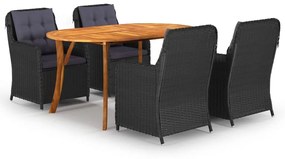 vidaXL 5 pcs conjunto de jantar para jardim preto