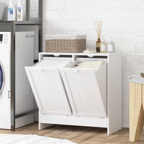 Armário de Casa de Banho com Cestos de Roupa Suja Móvel Roupa Suja com 2 Compartimentos 66x33x68 cm Branco
