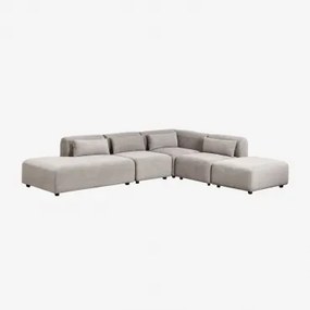 Sofá Modular De Canto Em 4 Peças Com Chaise Longue À Esquerda E Puff Fogler Bombazina Cinzento Toupeira Claro - Sklum
