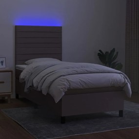 Cama box spring + colchão/LED 80x200cm tecido cinza-acastanhado