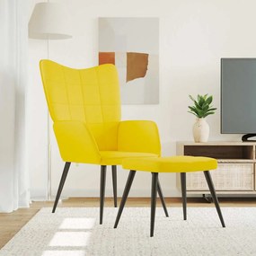 vidaXL Cadeira de descanso com banco tecido amarelo mostarda