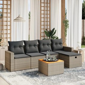 6 pcs conjunto sofás de jardim com almofadões vime cinzento