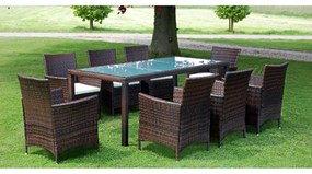 vidaXL 9 pcs conjunto jantar exterior c/ almofadões vime PE castanho