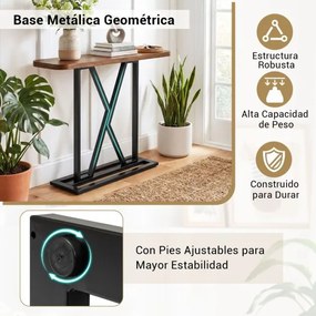 Mesa Consola de Entrada 100 x 29,5 x 81 cm com Estrutura Metálica Geométrica para Hall de Entrada Castanho Rústico