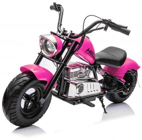 Mota elétrica para crianças Chopper Warrior 350W Pneus borracha, banco couro, Luzes led, som, Rosa