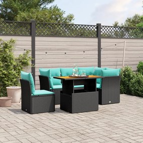 vidaXL 5 pcs conjunto de sofás p/ jardim c/ almofadões vime PE preto
