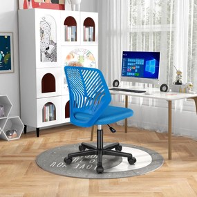 Cadeira de secretária ergonómica para crianças, ajustável em altura Cadeira giratória sem braços com rodas universais para o escritório em casa Azul